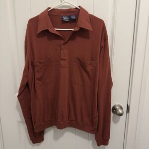 John Blair Men's Long Sleeve Polo Shirt Burnt Orange Elastic Bottom Size‎ XL